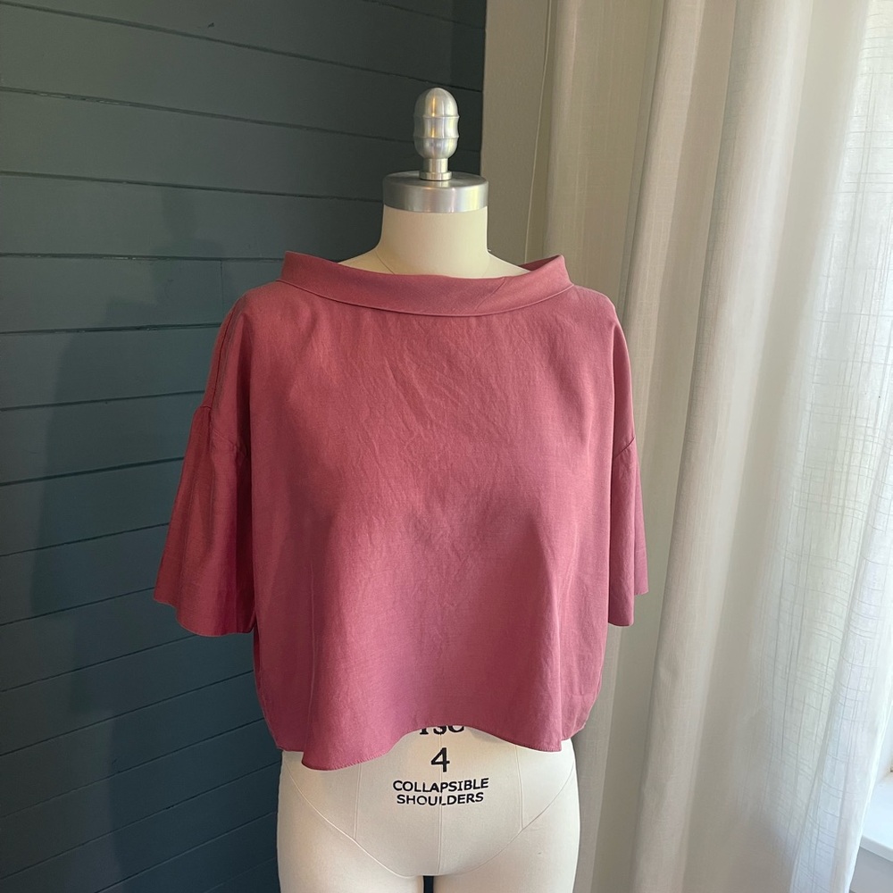 COS Dusty Coral Pink Mock Neck Cropped Blouse Top Women's Size EUR 36